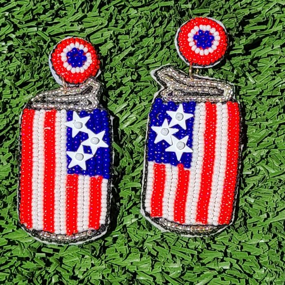 Skanky Hoops Jewelry - 2.25" American Flag Patriotic Beer Can Earrings